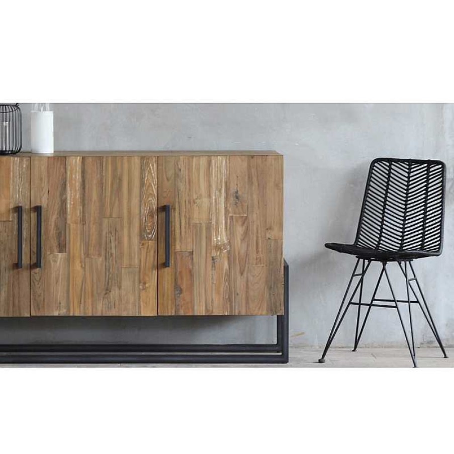 S Jour meubles moss | Buffet / Bahut 3 Portes Bois Et M Tal Style Industriel - Canberra 166Cm Bois Clair 1