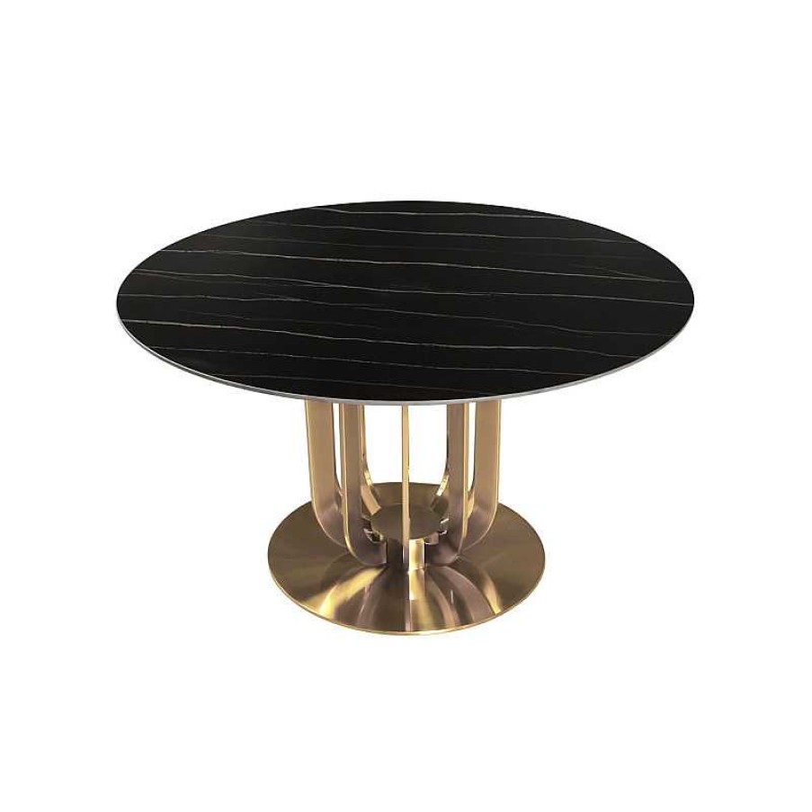 S Jour meubles moss | Table Ronde Plateau C Ramique Pied Dor - Bertille 135 Noir