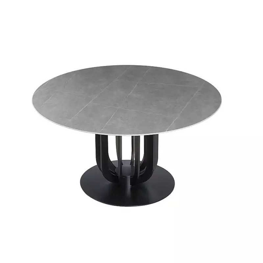 S Jour meubles moss | Table Ronde Plateau C Ramique Pied Noir - Bertille 135 Gris