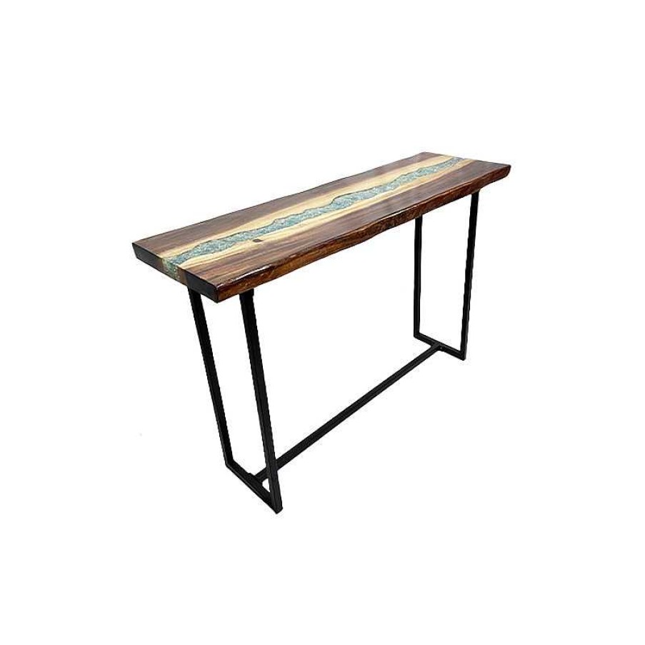 Salon meubles moss | Console En Bois Et R Sine Bleue - Ubud 130Cm Bois Clair 1