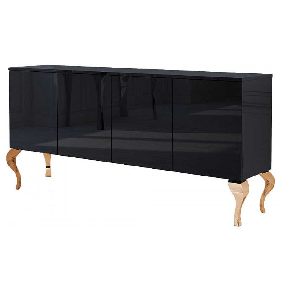 S Jour meubles moss | Buffet / Bahut Design 4 Portes Laqu Baroque Pieds Dor S - Betty Dor E 180Cm Noir