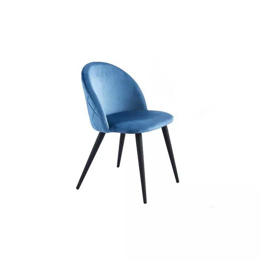 S Jour meubles moss | Chaise R Tro L Gante En Velours Et Pieds En M Tal Noir - Charlotte Bleu