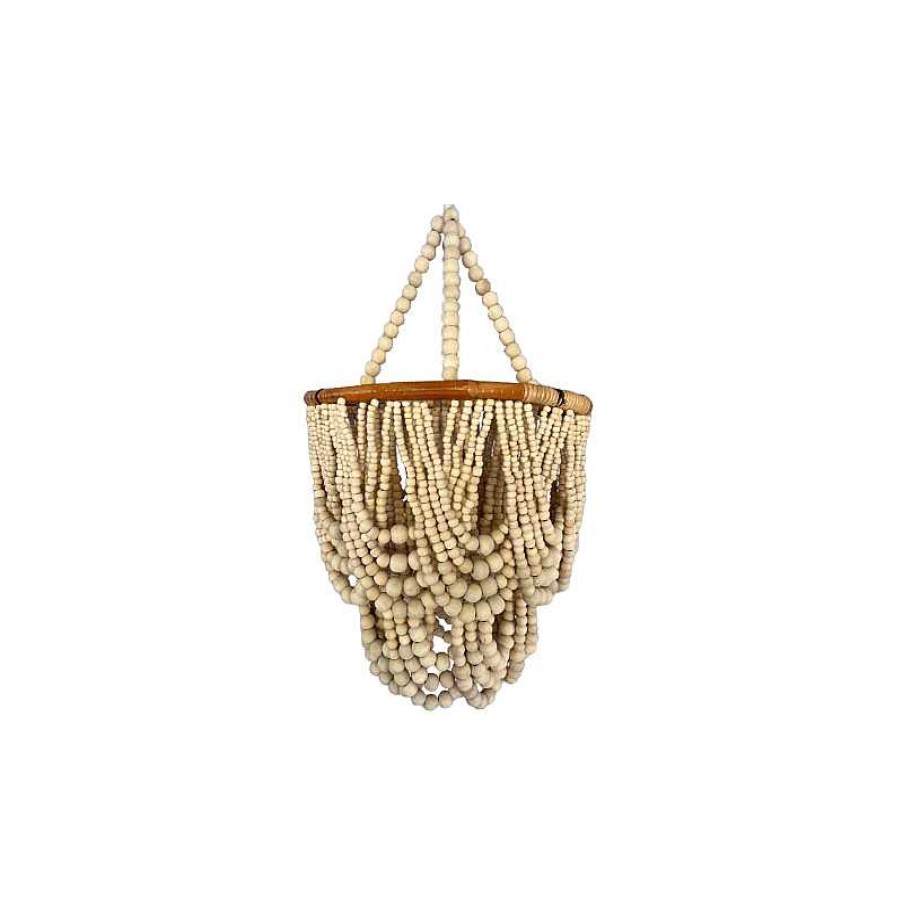 D Coration meubles moss | Lustre En Perle De Bois Naturelle Diam Tre 40 Cm - Aruba Beige