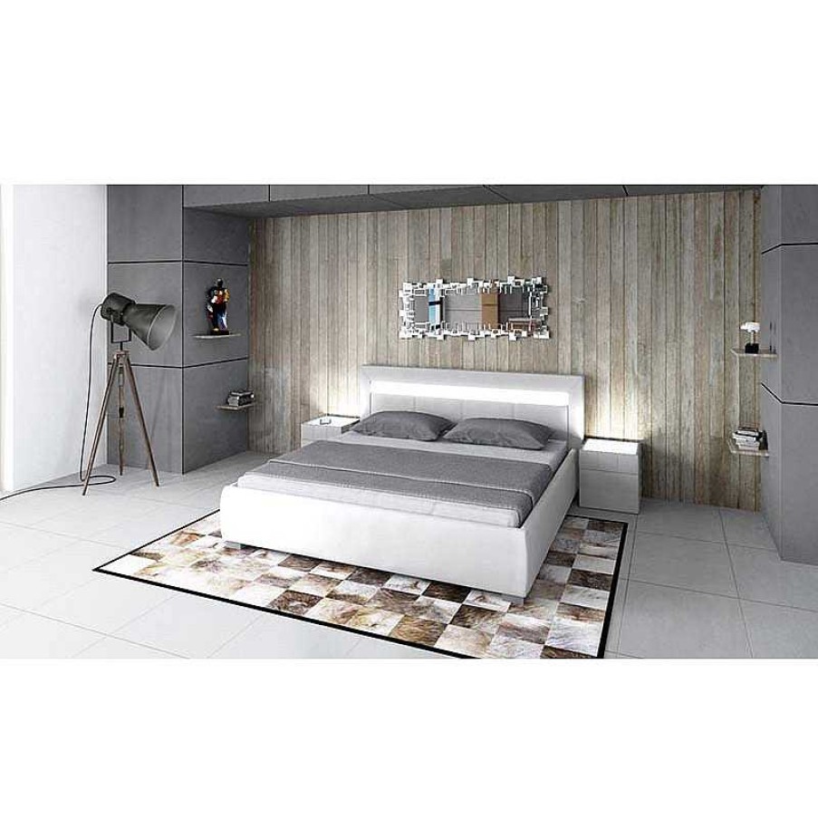 Chambre meubles moss | Lit Contemporain En Simili Avec Clairage Inclus - Quattro Blanc