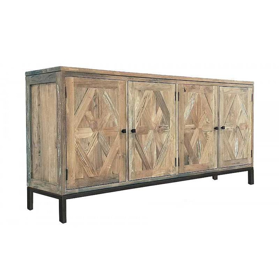 S Jour meubles moss | Buffet / Bahut Bois Et M Tal 4 Portes Style Industriel - Kingdom 200Cm Bois Clair 1