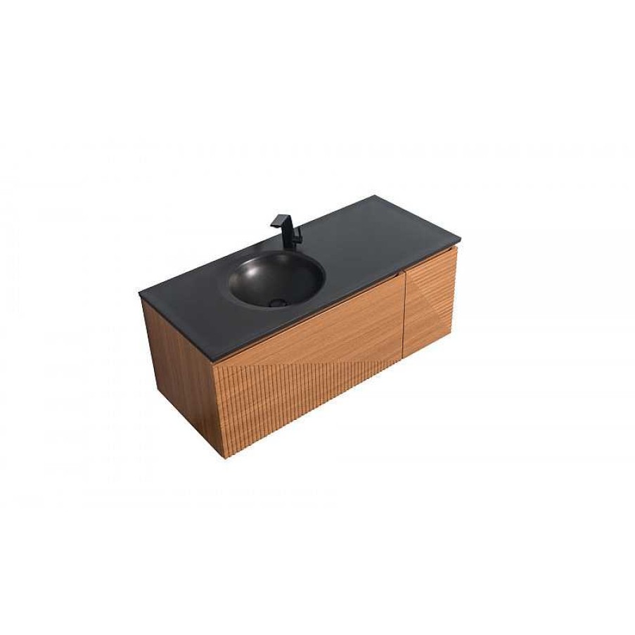 Salle De Bain meubles moss | Meuble De Salle De Bain Graphique Simple Vasque Noire - Simon 135Cm Bois Clair 1