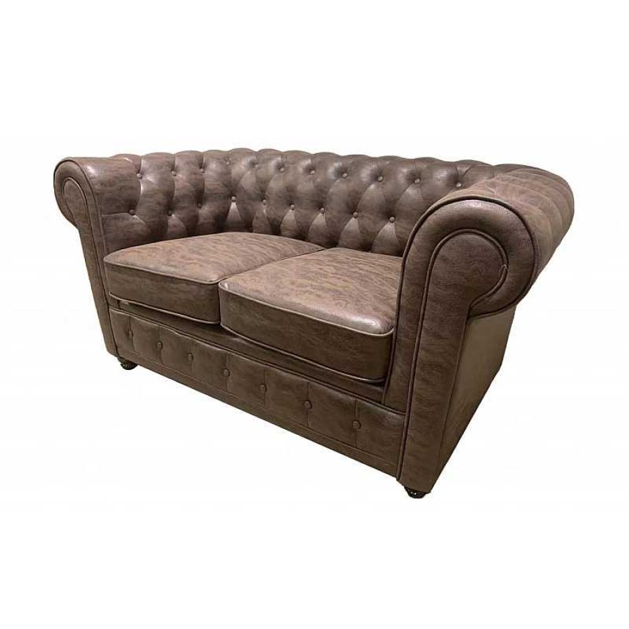 Salon meubles moss | Canap Chesterfield Vintage 2 Places Aspect Vieilli - Liverpool Marron