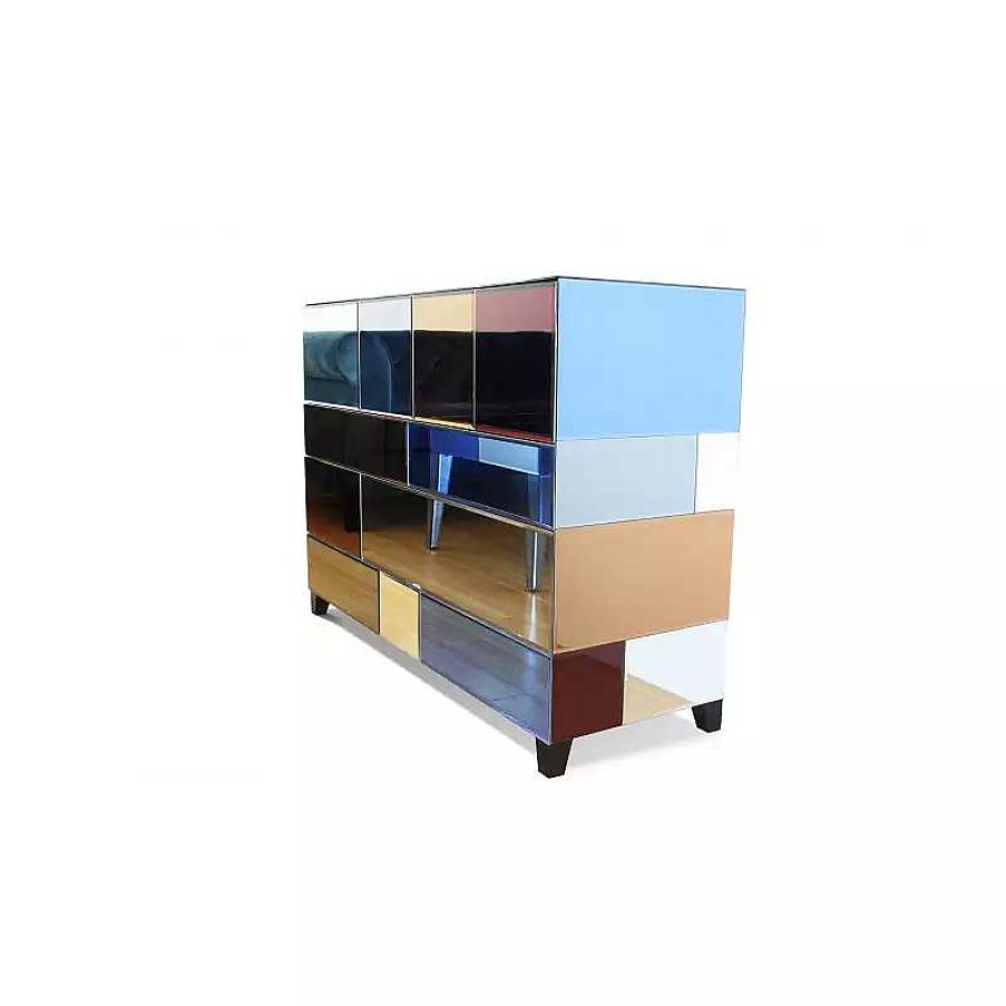 Salon meubles moss | Commode 4 Tiroirs Miroirs Multicolores - Mona 115Cm Multicouleurs