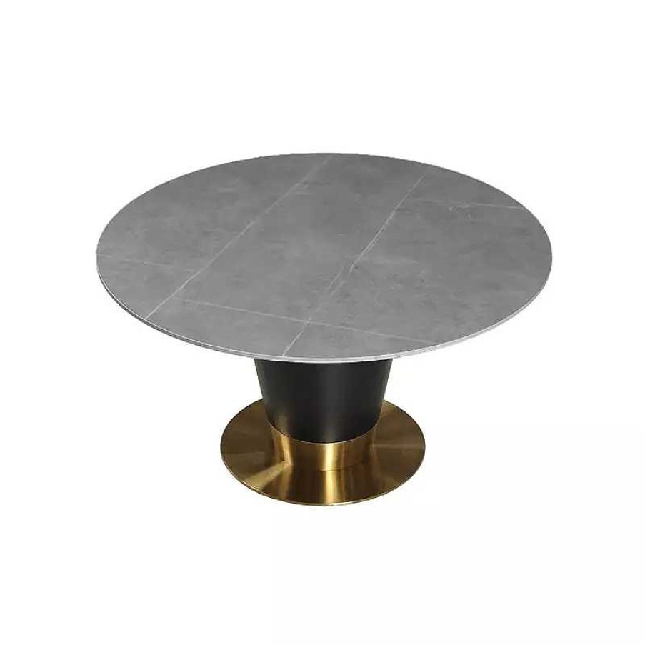 S Jour meubles moss | Table Ronde Plateau En C Ramique Pied Metal Noir - Naples 150 Gris