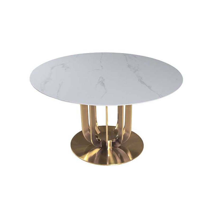 S Jour meubles moss | Table Ronde Plateau C Ramique Pied Dor - Bertille 135 Blanc