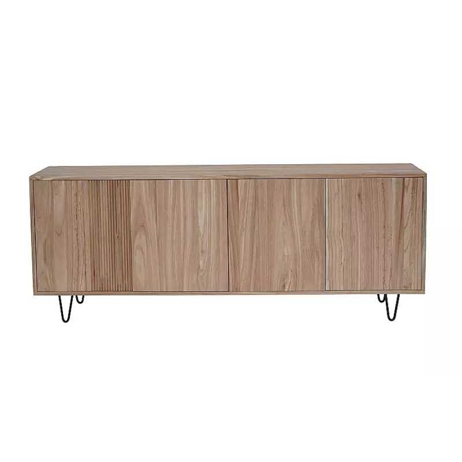 S Jour meubles moss | Buffet / Bahut 4 Portes Bois Stri Pied M Tal Noir 200 Cm - Selonga