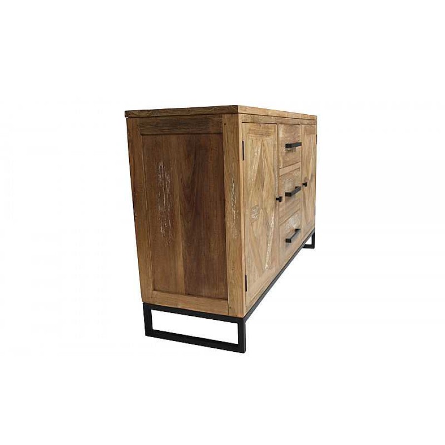 S Jour meubles moss | Buffet / Bahut Bois Et M Tal 2 Portes 3 Tiroirs Style Industriel - Kingdom 150Cm Bois Clair 1