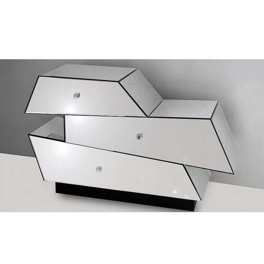 Salon meubles moss | Commode 3 Tiroirs Design Miroir - Fonty 120Cm Argent