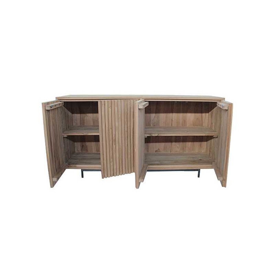 S Jour meubles moss | Bahut / Buffet 4 Portes En Bois De Teck Lignes Verticales - Cordova 160Cm