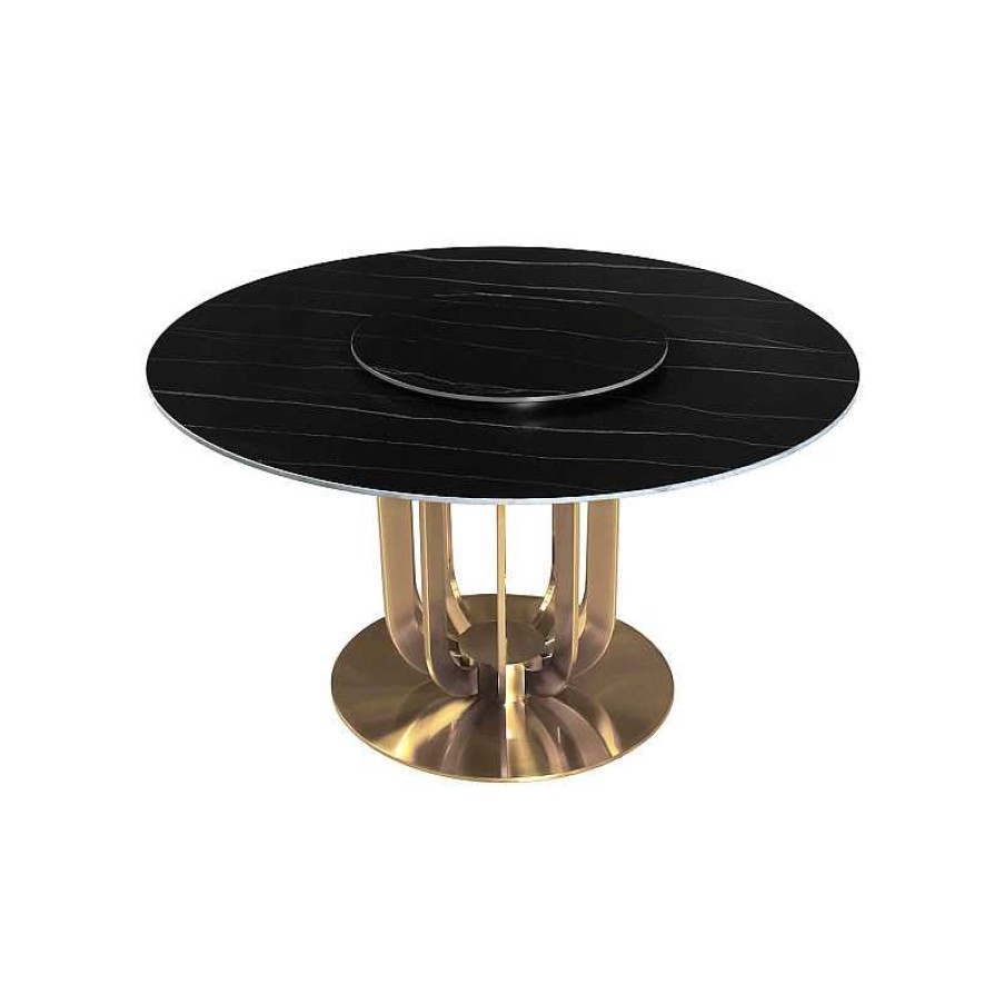 S Jour meubles moss | Table Ronde Plateau C Ramique Pied Dor - Bertille 135 Noir