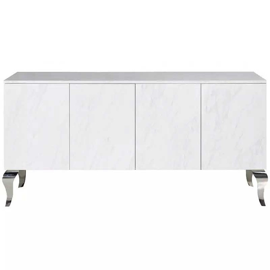 S Jour meubles moss | Buffet / Bahut Design 4 Portes Baroque Effet Marbre Betty 180Cm Blanc