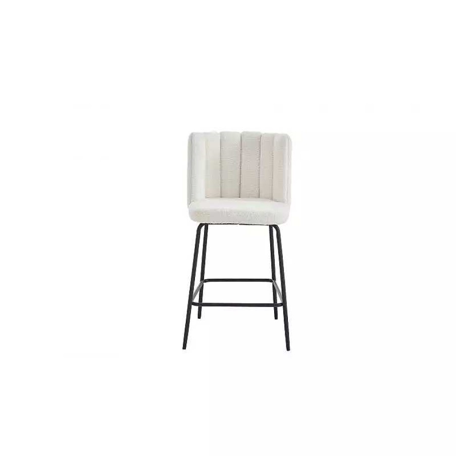 S Jour meubles moss | Tabouret De Cuisine Bouclette Effet Peau De Mouton - Soline 65Cm Blanc