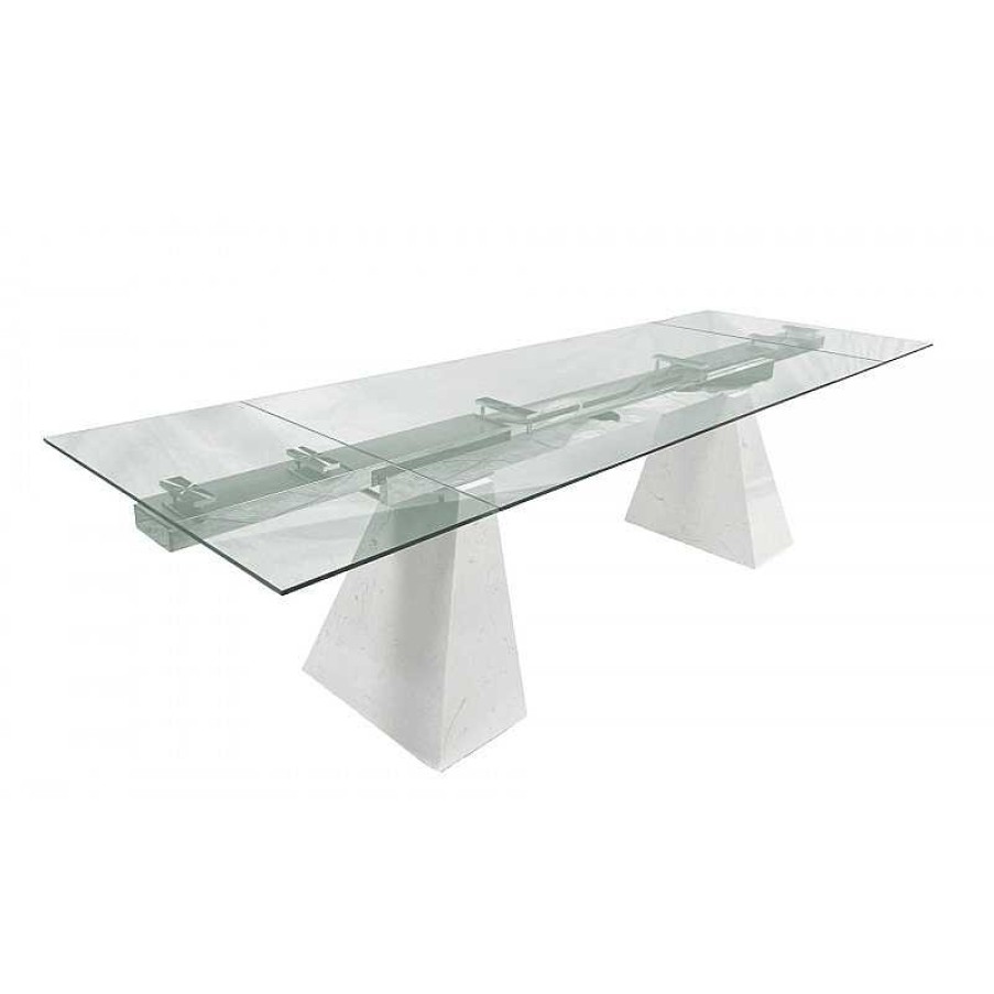 S Jour meubles moss | Table Manger Extensible En Verre Et Pieds Marbre - Valeria 200/300X100