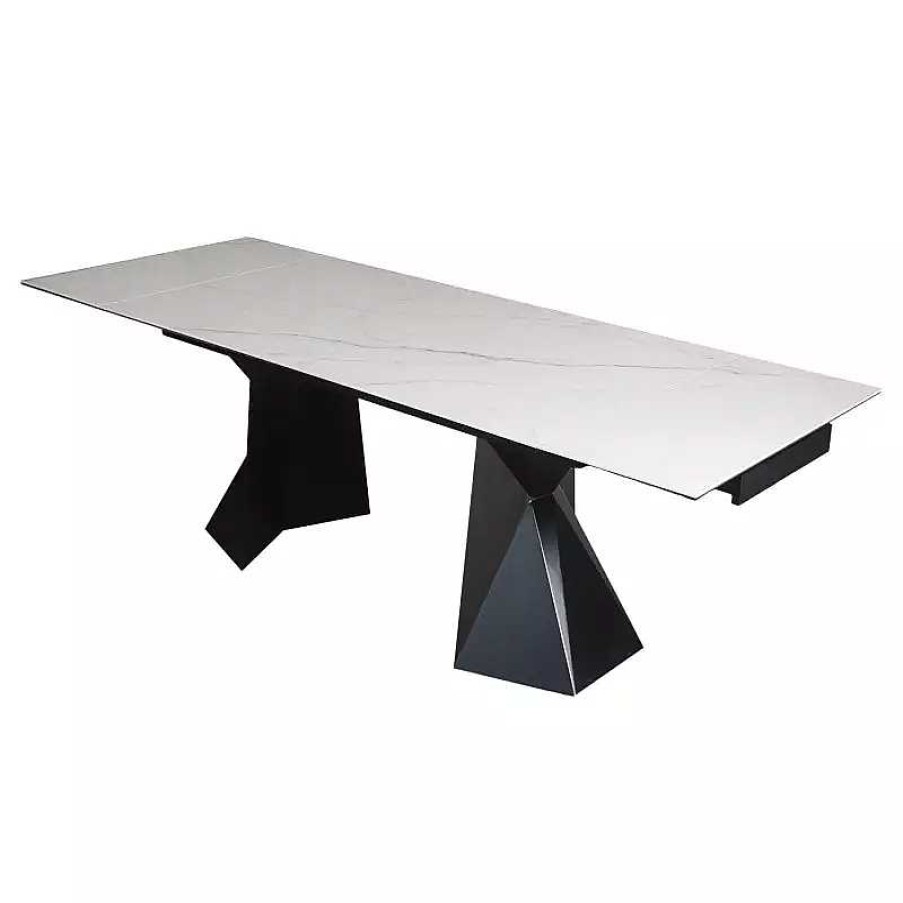 S Jour meubles moss | Table De Salle Manger Extensible C Ramique Blanc Pied M Tal Noir - Justin 160/240X90