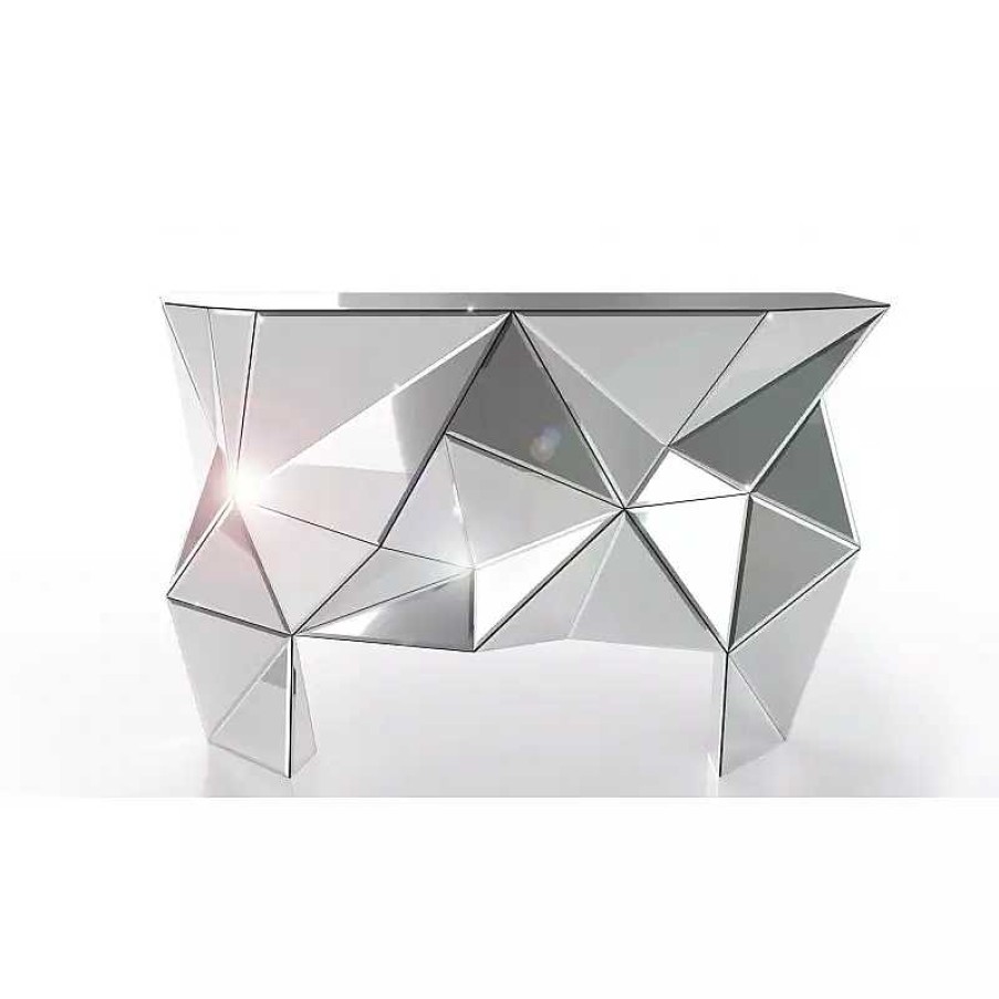 Salon meubles moss | Console Design Miroir En Verre - Walla 127Cm Argent