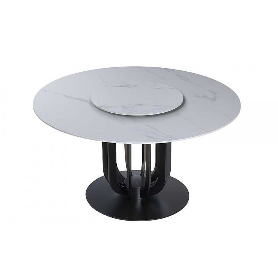 S Jour meubles moss | Table Ronde Plateau C Ramique Pied Noir - Bertille 135 Blanc