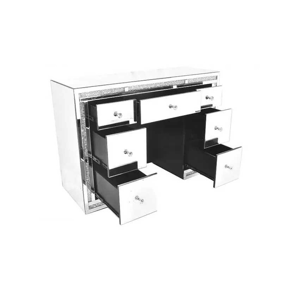 Salon meubles moss | Bureau Coiffeuse Miroir Et Strass - Manihi 120Cm Argent