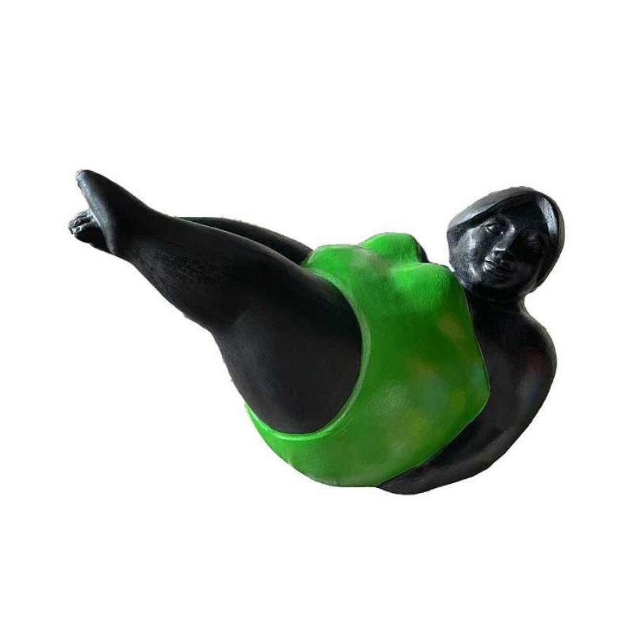 D Coration meubles moss | Statue Femme Ronde Contemporaine 60 Cm - Danseuse Sur Le Dos Vert