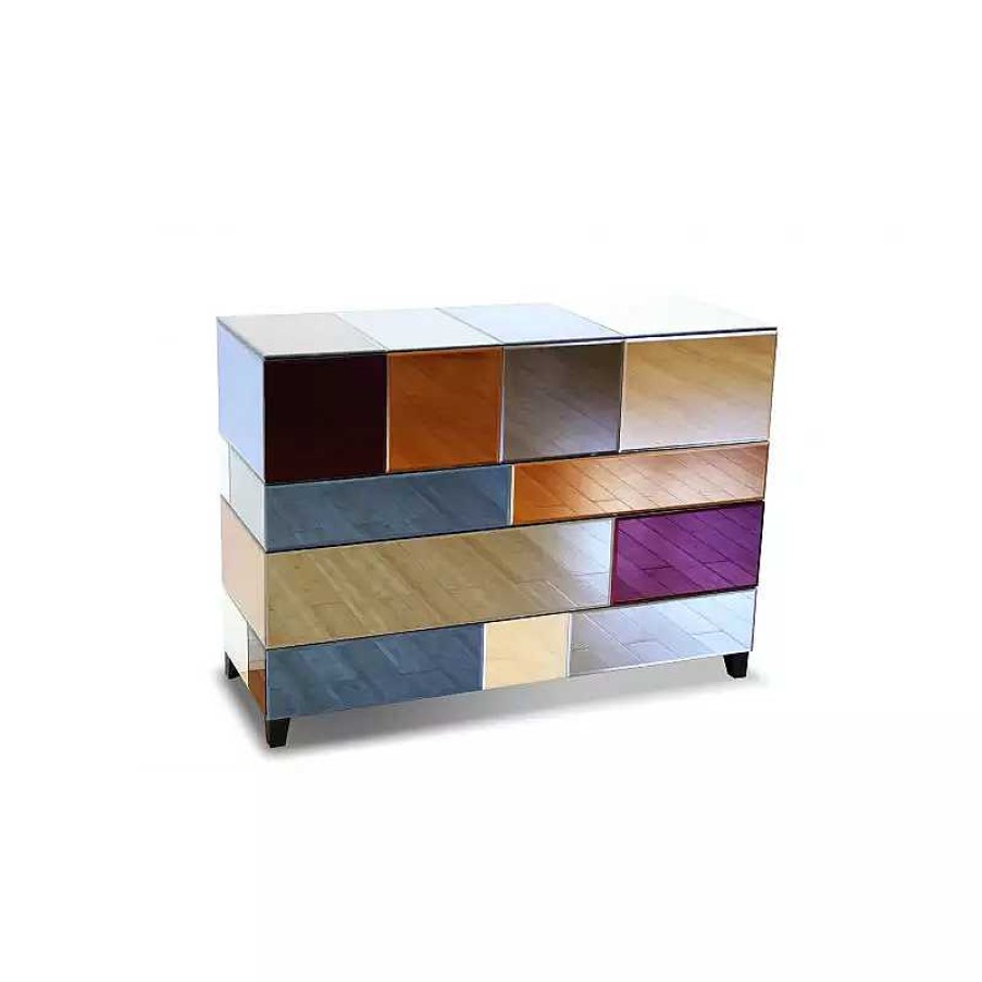 Salon meubles moss | Commode 4 Tiroirs Miroirs Multicolores - Mona 115Cm Multicouleurs