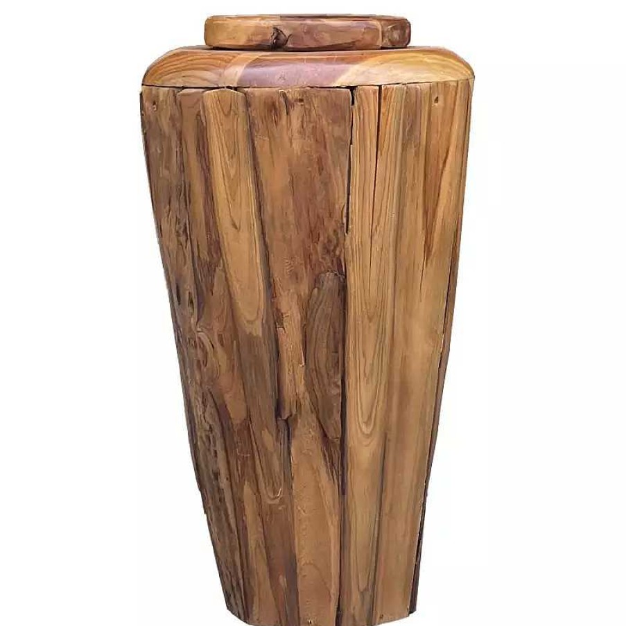 D Coration meubles moss | Vase En Bois De Teck Massif Hauteur 80 Cm - Masai 80