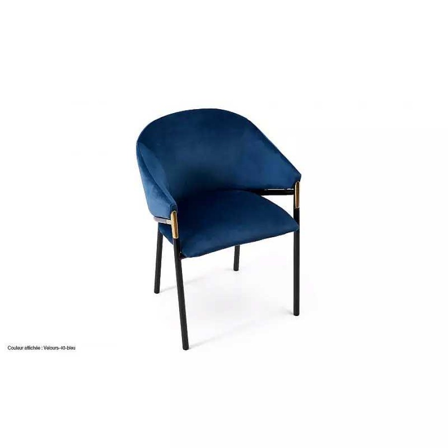 S Jour meubles moss | Chaise R Tro Accoudoirs Et Haut Dossier En Velours - Maryse Bleu