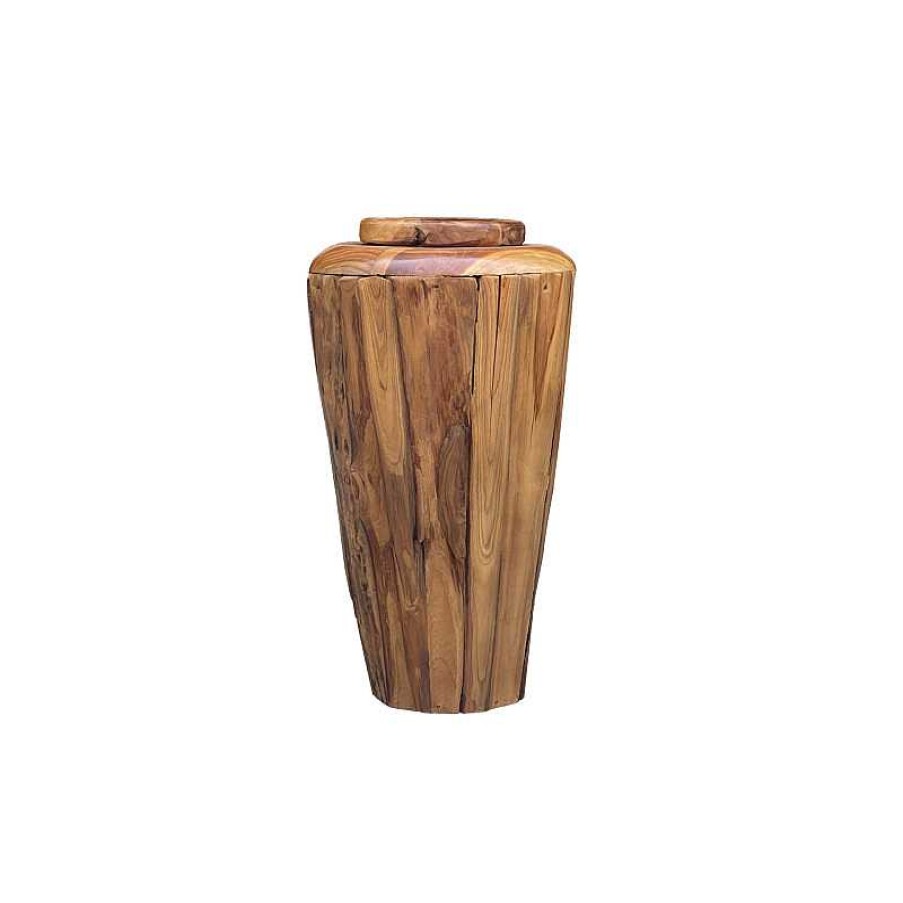 D Coration meubles moss | Vase En Bois De Teck Massif Hauteur 80 Cm - Masai 80