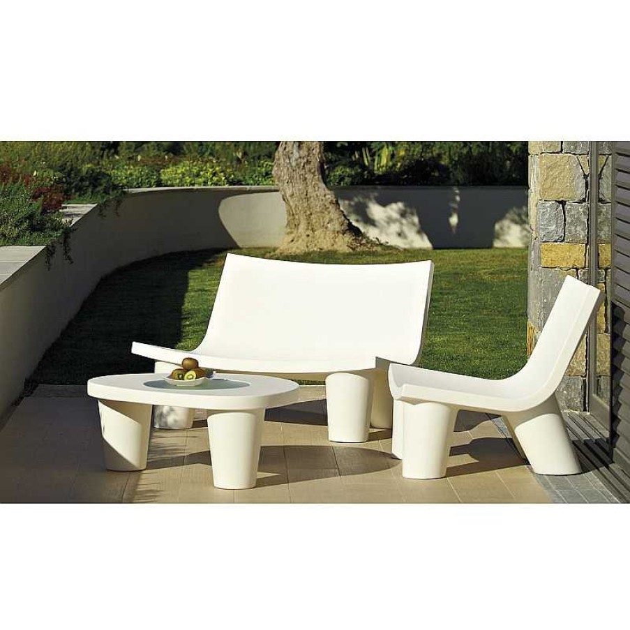 Jardin meubles moss | Table Basse Slide En Poly Thyl Ne Et Verre - Low Lita Table Blanc