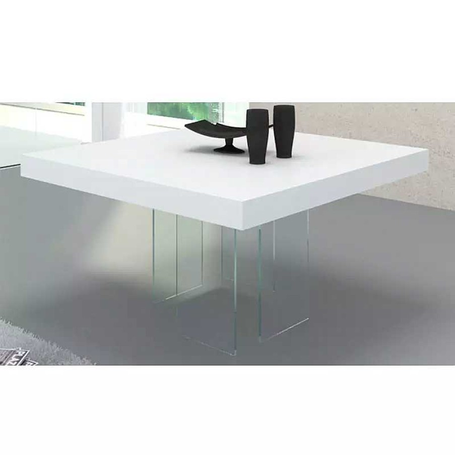 S Jour meubles moss | Table De Salle Manger Carr E Avec Pied En Verre - Crystalline 140X140 Blanc