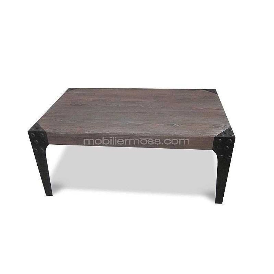 Salon meubles moss | Table Basse Bois Industrielle Vintage - Chicago 120X74 Bois Fonc