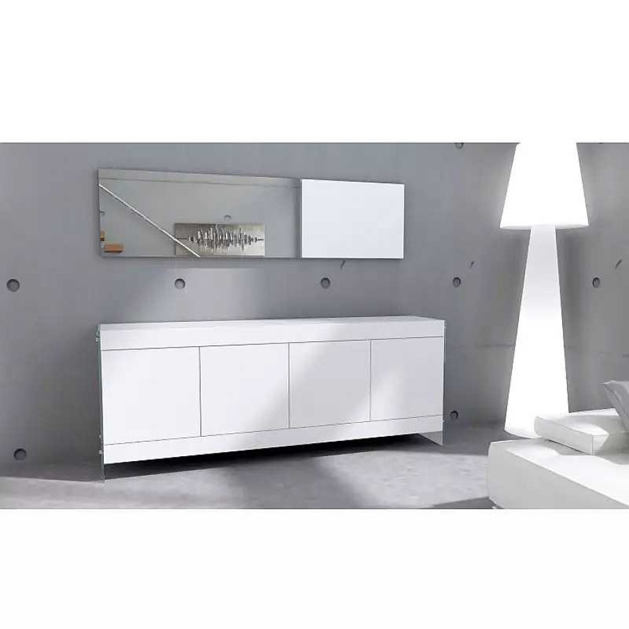 S Jour meubles moss | Buffet / Bahut 4 Portes Design Avec Pieds En Verre - Crystalline 212Cm Blanc