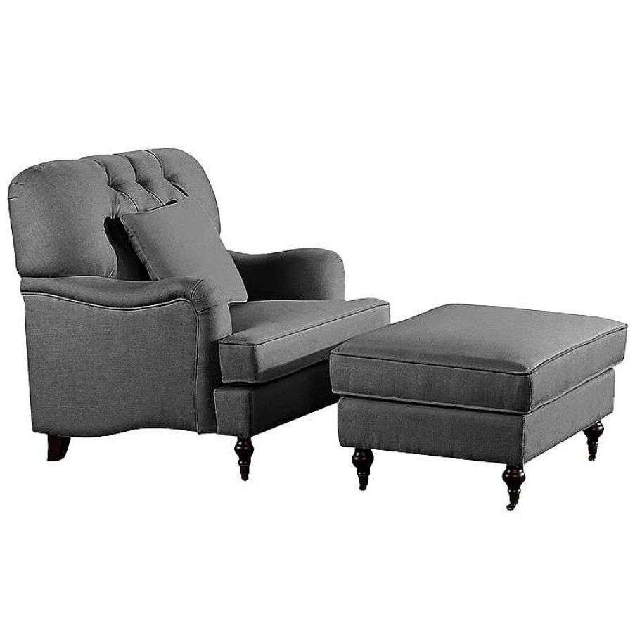 Salon meubles moss | Fauteuil Capitonn Tissu Style British- Holliston Anthracite