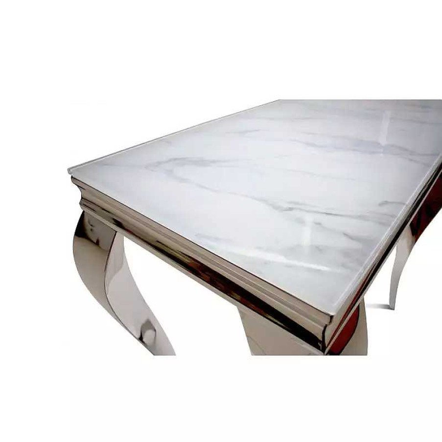 Salon meubles moss | Console Baroque Rectangulaire Effet Marbre Moderne - Betty 112Cm Blanc