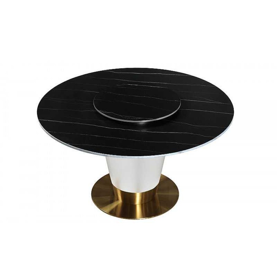 S Jour meubles moss | Table Ronde Plateau En C Ramique Pied Metal Blanc - Naples 150 Noir