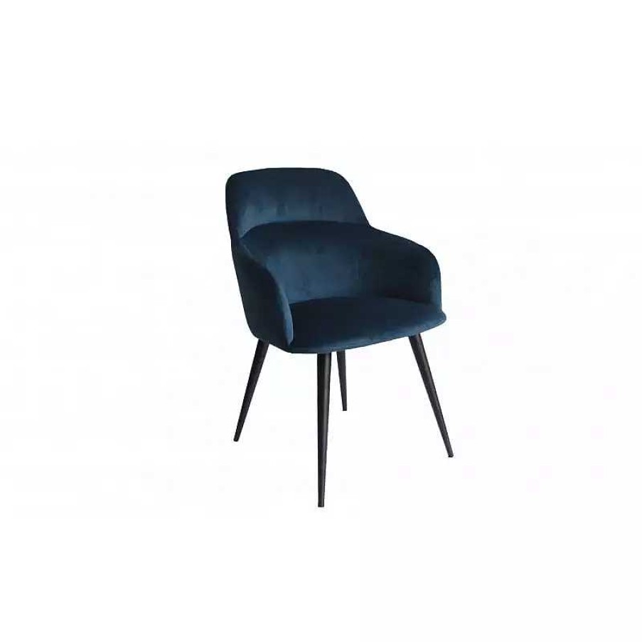 S Jour meubles moss | Chaise Contemporaine En Velours Pieds Noir - Lisbonne Bleu