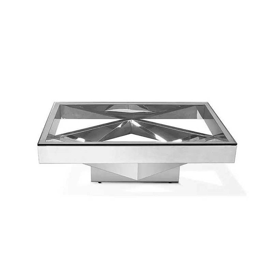 Salon meubles moss | Table Basse Rectangulaire Inox Chrom Et Verre - Charlize 120X70 Argent