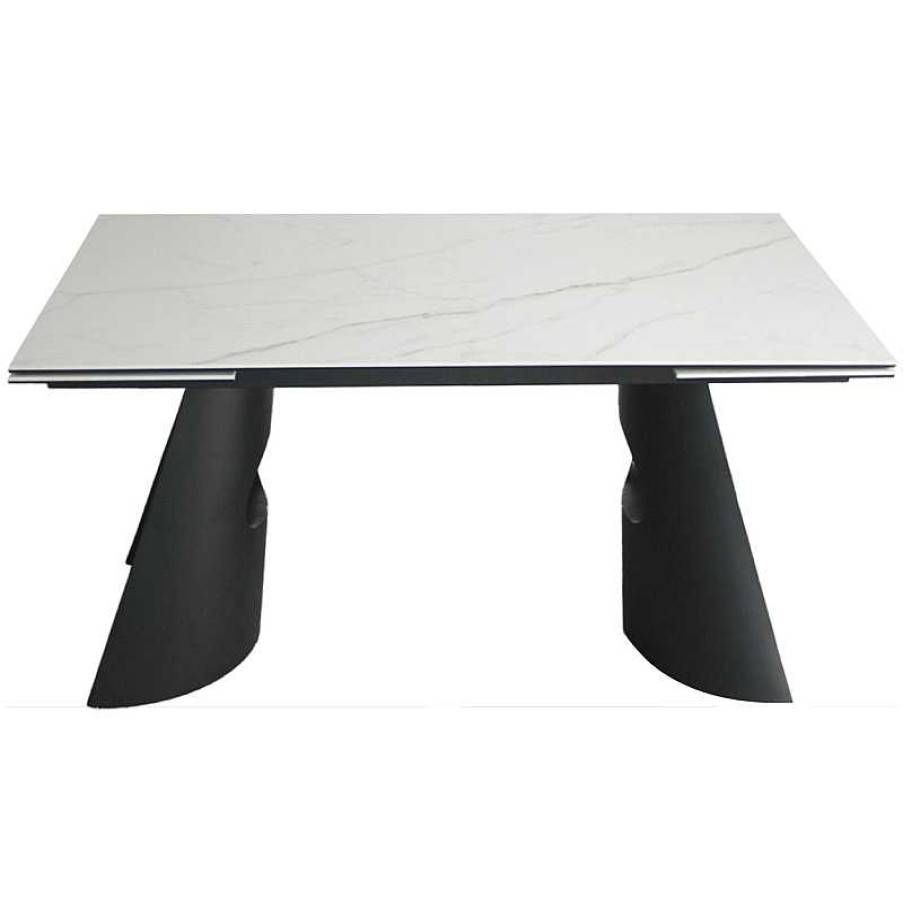 S Jour meubles moss | Table De Salle Manger Extensible C Ramique Blanc Pied M Tal Noir - Gabin 160/240X90 Marbre Blanc