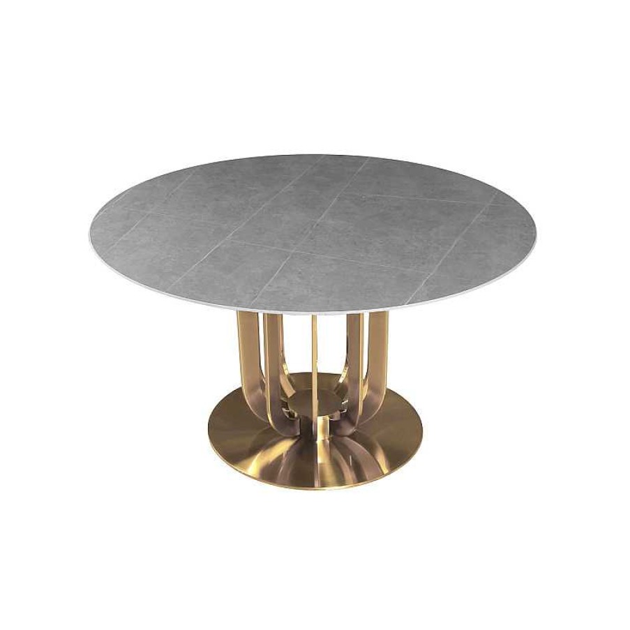 S Jour meubles moss | Table Ronde Plateau C Ramique Pied Dor - Bertille 135 Gris