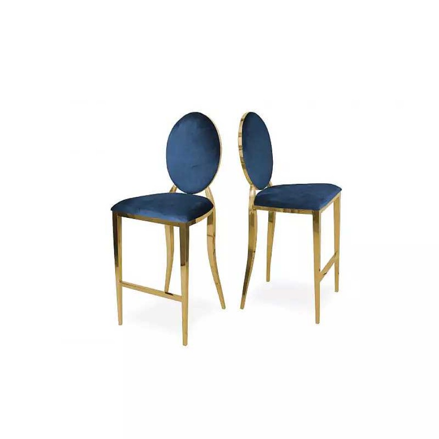 S Jour meubles moss | Tabouret De Bar Style Baroque - Palmyr Velours Dor 75Cm Bleu