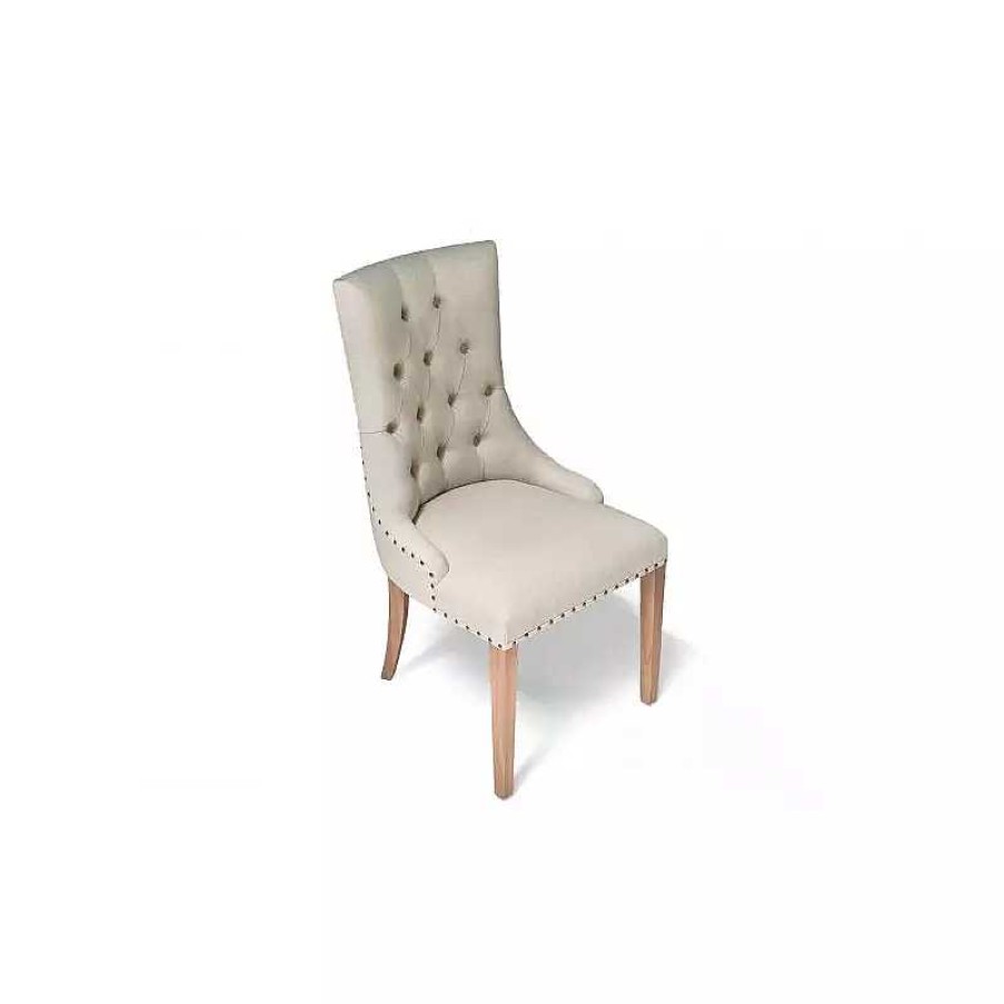 S Jour meubles moss | Chaise Capitonn E Tissu Couleur Lin Pieds Bois - Medicis Beige