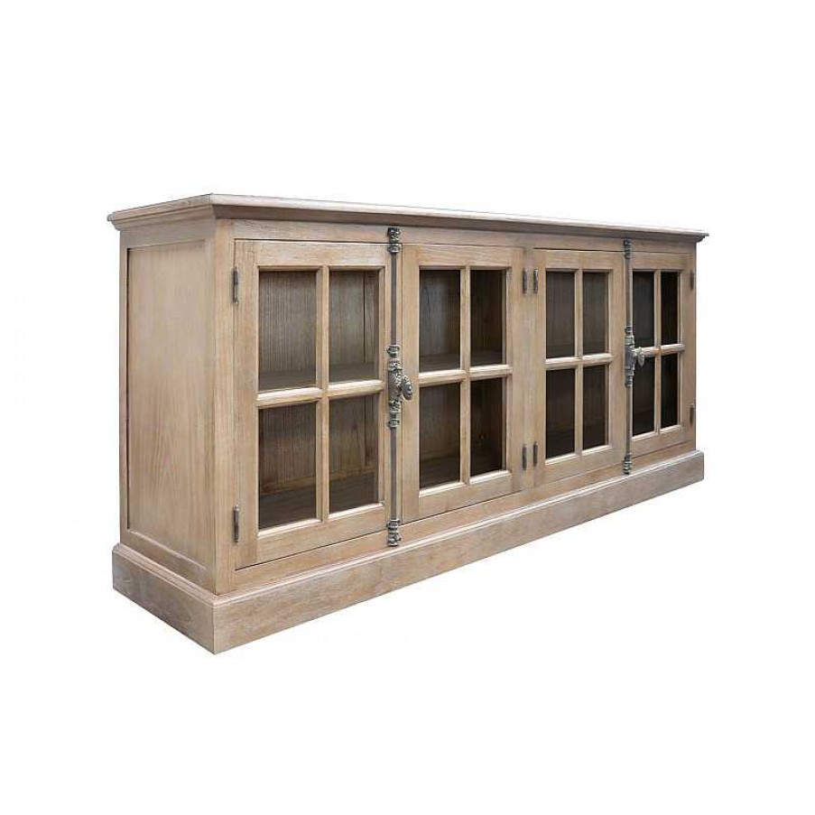 S Jour meubles moss | Buffet / Bahut 4 Portes Vitr Es Bois Massif - Avignon 190Cm Bois Clair 1