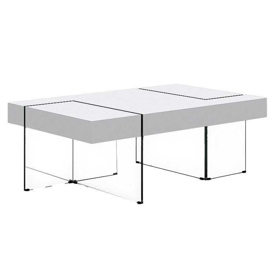 Salon meubles moss | Table Basse Rectangulaire Blanche Avec Pieds En Verre - Crystalline 120X70