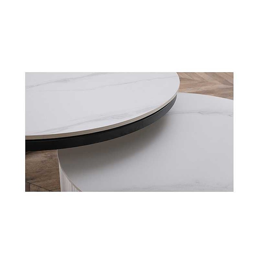 Salon meubles moss | Tables Basses Gigognes Rondes C Ramique Effet Marbre Mat - Aubrey 70/80 Blanc