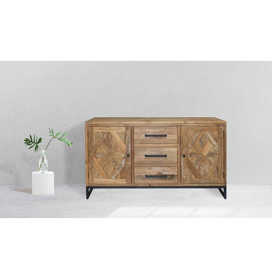 S Jour meubles moss | Buffet / Bahut Bois Et M Tal 2 Portes 3 Tiroirs Style Industriel - Kingdom 150Cm Bois Clair 1