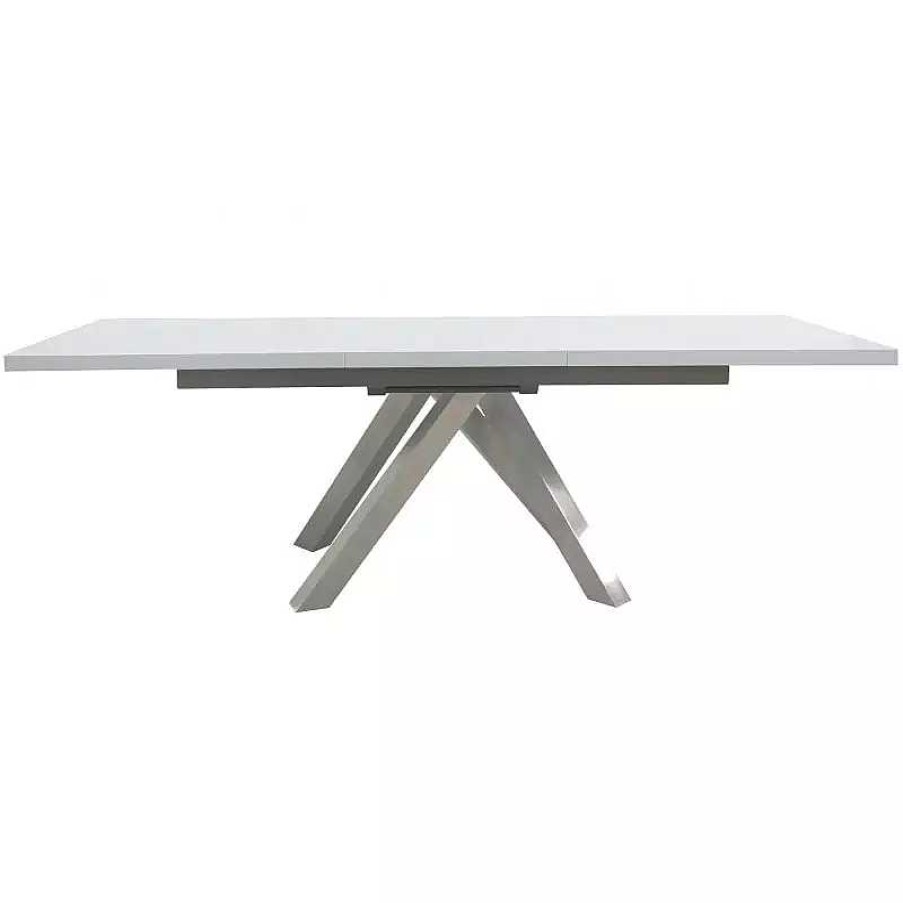 S Jour meubles moss | Table De Salle Manger Plateau Blanc Brillant Pied Inox Crois - Roma 180/240X90