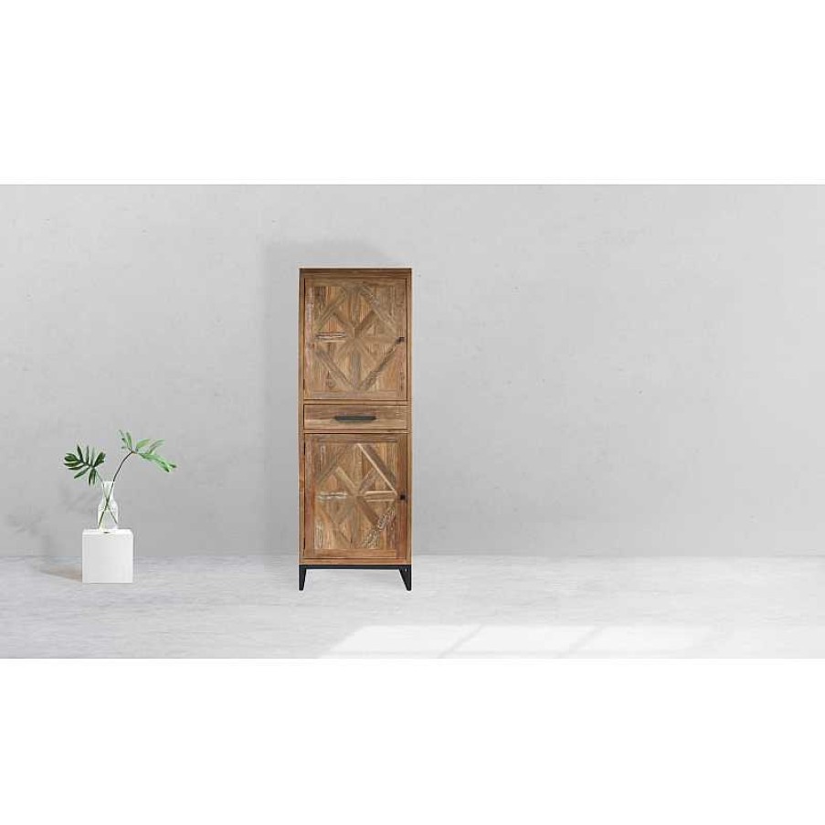 S Jour meubles moss | Colonne De Rangement En Bois 2 Portes 1 Tiroir Style Industriel - Kingdom H195 Bois Clair 1